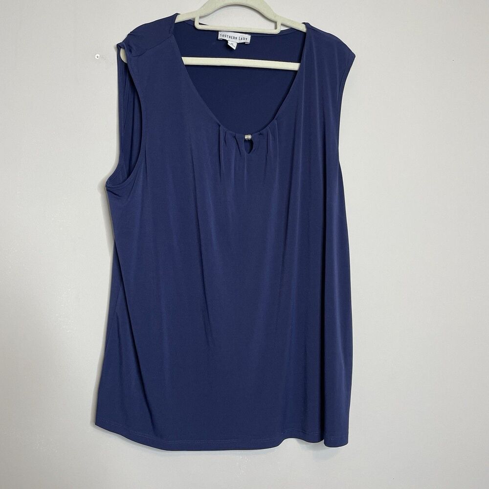 Southern Lady Women’s Blue Tunic Sleeveless Blouse Size 1X V Neck